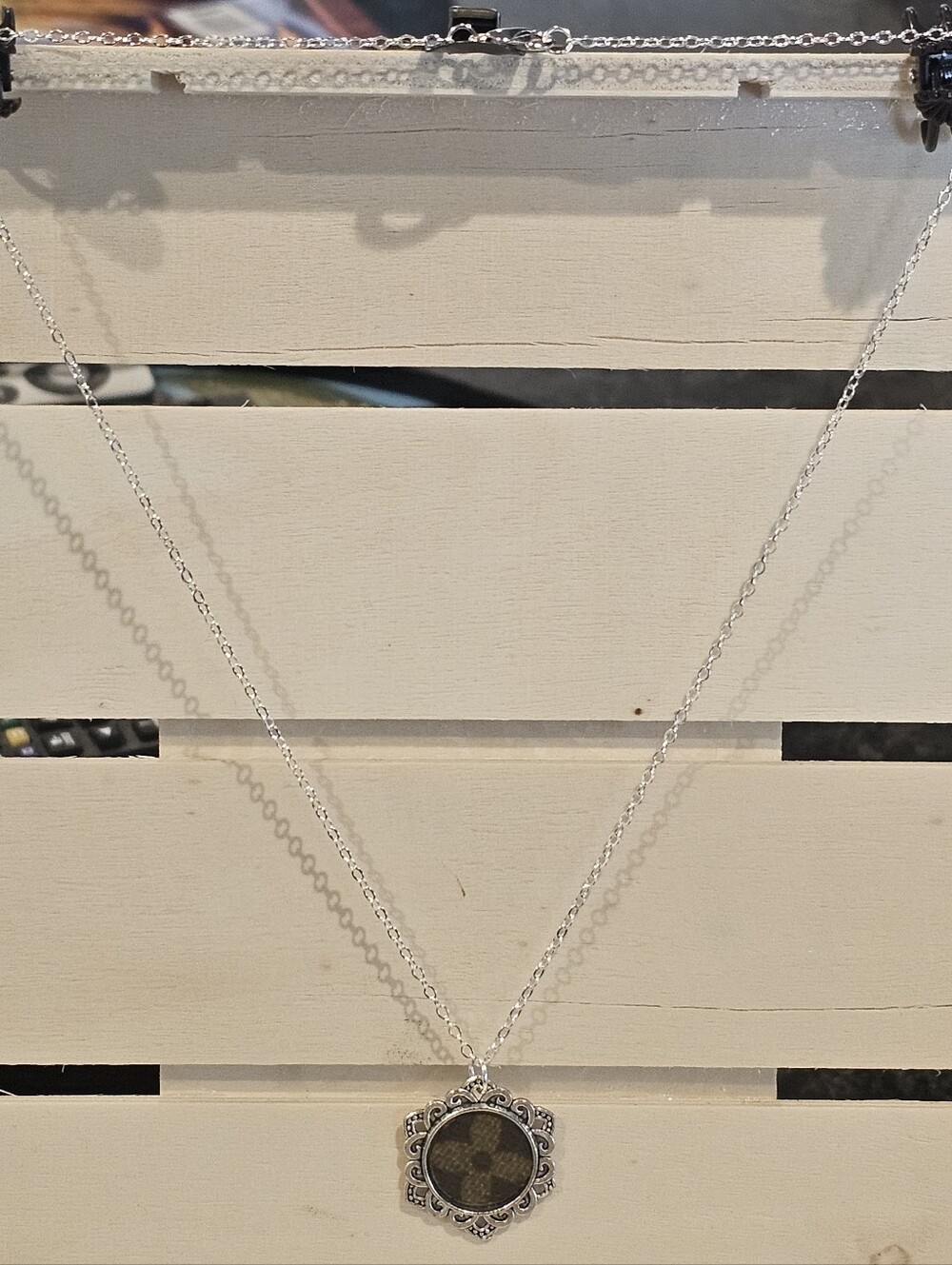 Louis Vuitton Piece In Pendant On 20" Silver Plated Necklace - Picture 2 of 4
